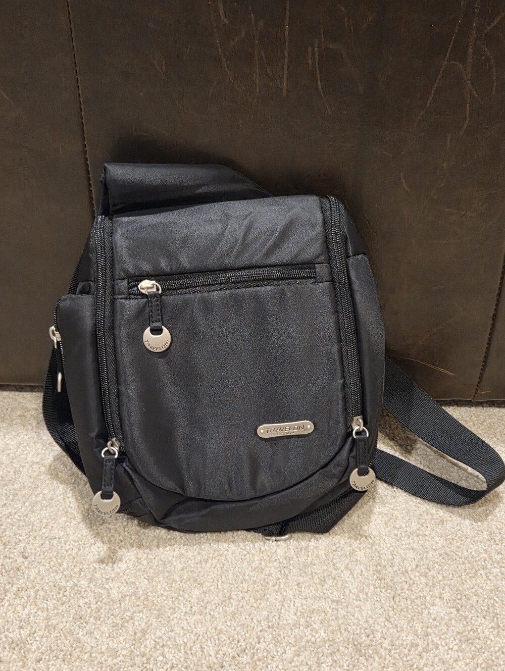 Travelon Black Compact Crossbody Sling Bag NEW